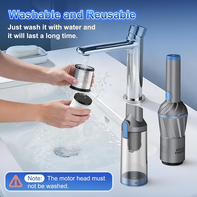 Handheld Vacuum Cordless Small Car Vacuum with Multiple Accessories | Powerful Suction, Lightweight, Multi-Nozzles, One-Touch Dust Cup, HEPA Filter Mini vacuum for Car Home Office Pet
