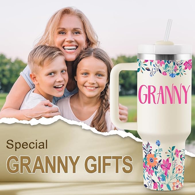 ROSTANTEN Granny Gifts Mothers Day Gifts for Granny from Grandkids for Birthday Christmas 40oz Travel Cup Insulated Tumbler with Lid & Straw