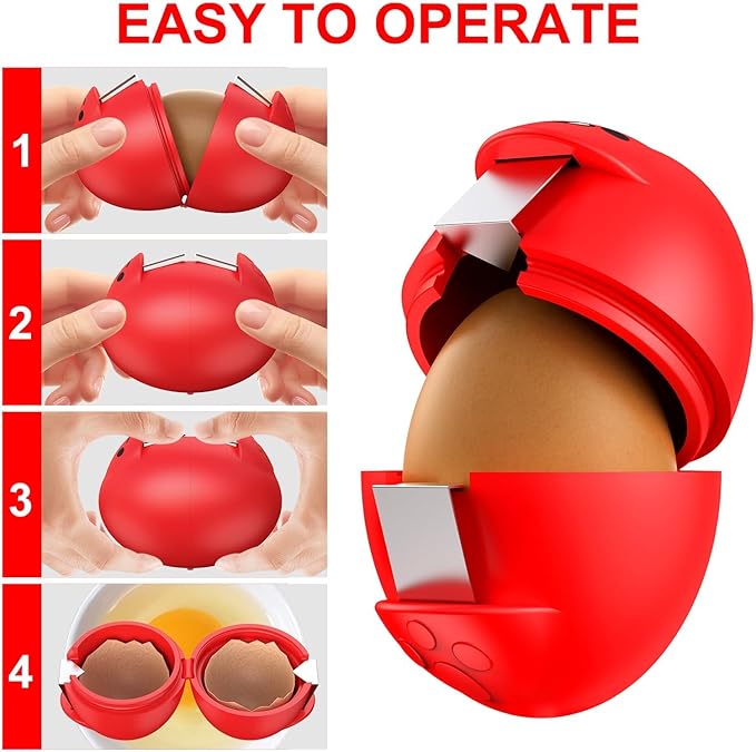 Egg Cracker, Silicone Egg Shell Opener, Cute Egg Shaped Design, Opens Eggs with Ease, A Little Happiness Boost for Your Kitchen. (3-Pack–Green, Red, Yellow)