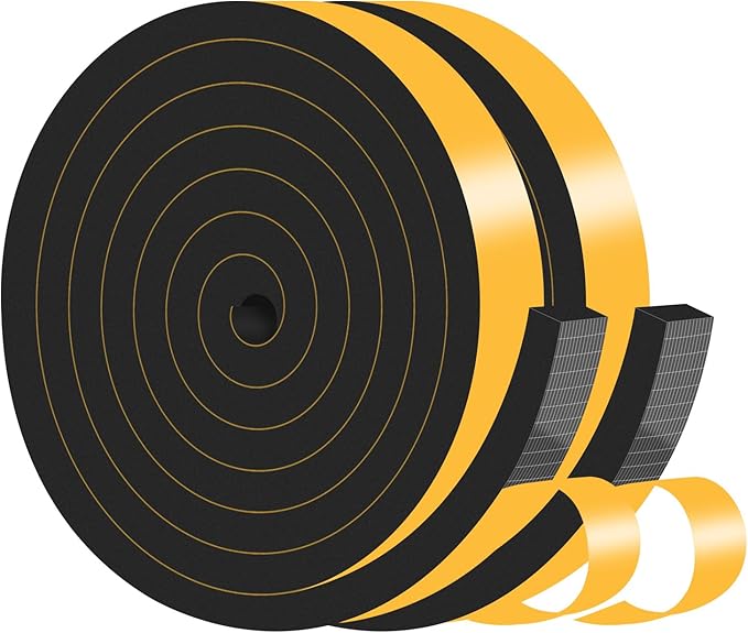 Weather Stripping Door Seal,Weather Stripping,Soundproof,Cold Insulation,High Density CR Foam Insulation Tape for Door, Front Door Frame, Windows,Sliding Door (Black, 1 in x 3/8 in x 13Ft)