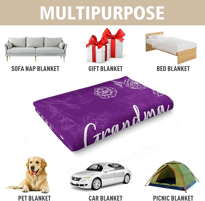 Mothers Day Grandma Gifts, Birthday Gifts for Grandma from Grandkids, to My Grandmother Soft Throw Blanket 50" x 60", Purple