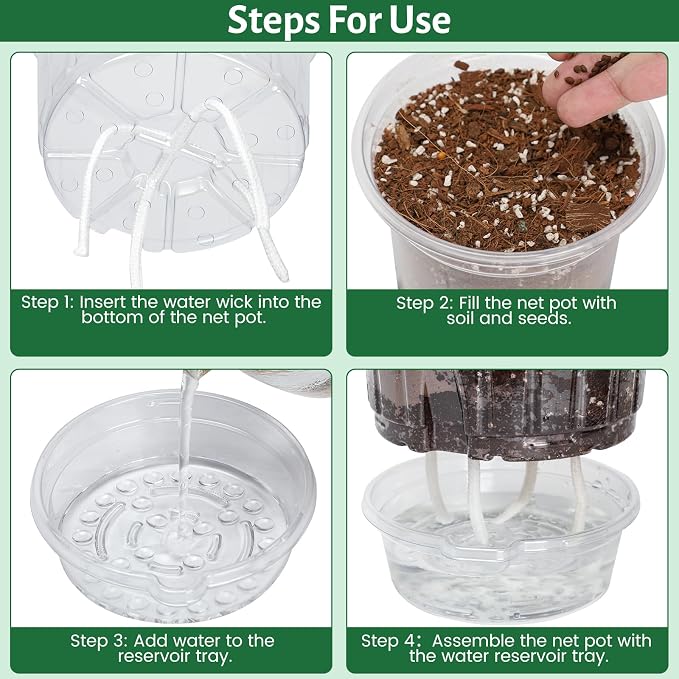 Bluepro Self Watering Pots for Indoor Plants, 6.5 Inch, 12-Pack | Clear Plastic, Reservoir Trays and Wicks, Up to 7-Day Water Supply, Root and Water-Level Visibility, Flexible, Reusable