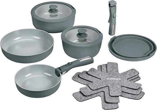 Cuisinart 13-Pc, ClickSmart Nonstick Detachable Handle Ceramic Cookware, Pots and Pans Set, Stackable Space-Saving Design, Compatible with All Stovetops, Induction & Oven Safe, PURELYCERAMIC