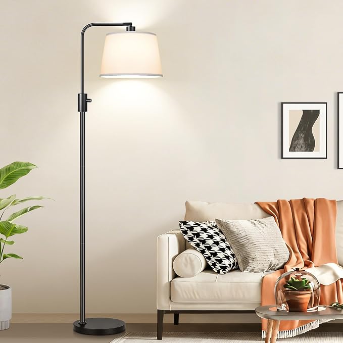 【Upgraded】 Dimmable Floor Lamp, 1000 Lumens LED Edison Bulb Included, Arc Black Floor Lamps for Living Room Modern Standing Lamp with White Shade, Tall Lamps for Living Room Bedroom Office Dining Room