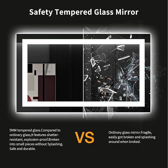 LOAAO 40"X24" LED Bathroom Mirror with Lights, Anti-Fog, Dimmable, Backlit + Front Lit, Lighted Bathroom Vanity Mirror for Wall, Memory Function, Tempered Glass, ETL Listed