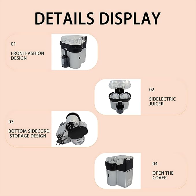 Twin Citrus Juice Maker, 500Ml Dual-head Electric Citrus Juicer with Built-In Slicer, Removable Cone Attachments and Strainer