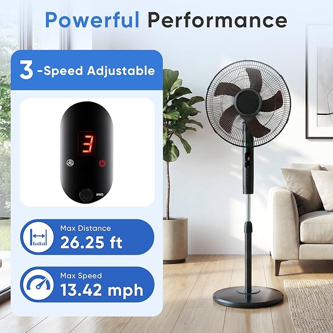 NEWBULIG 17" Pedestal Fans with Remote, Oscillating Standing Fan with 3 Speed & 3 Model, Quiet Timer Stand Up Fan for Indoor, Bedroom, Living Room, Adjustable Height & Tilt Head, Easy Assembly