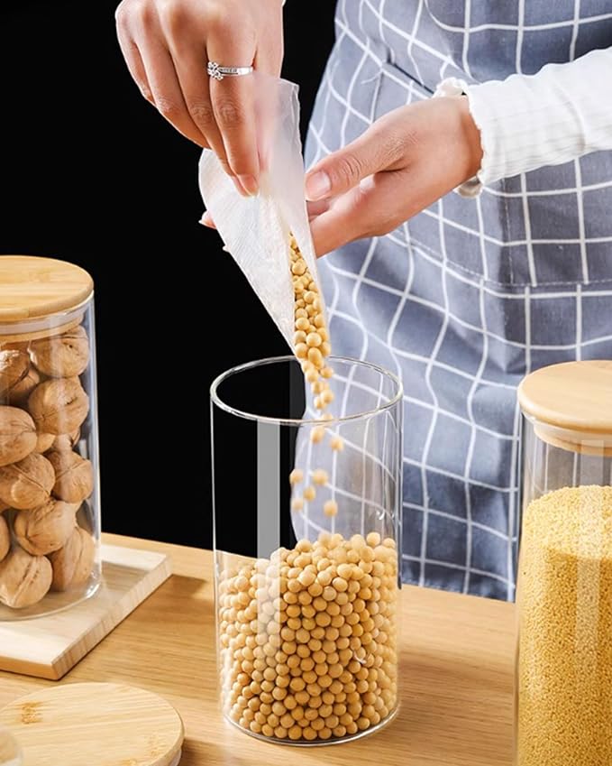Glass Jars with Bamboo Lids 36OZ [Set of 6], Canisters with Airtight Lids, Glass Food Storage Containers for Coffee, Sugar,Tea, Candies, Cookies,Best for Kitchen & Pantry