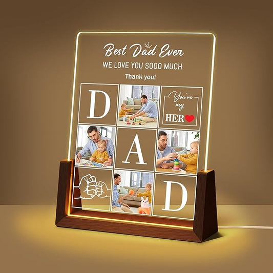 Personalized Dad Gifts For Fathers Day, Custom Fathers Day Birthday Christmas Gifts From Daughter Son Wife Kids, Acrylic Light Up Picture Frame Plaque With Photo Name, Customized Best Dad Ever Gift