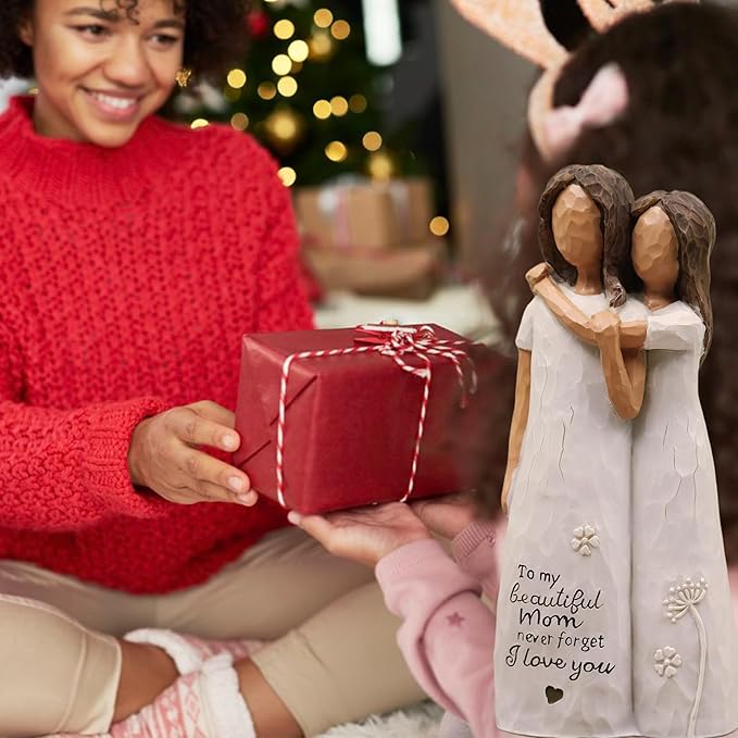Gifts for Mom, Mom Gifts from Daughters, Sculpted Hand-Painted Figurine (deep Skin Tones)