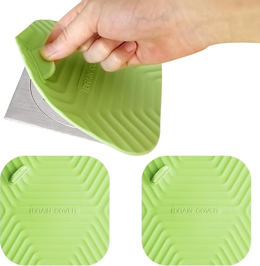 Shower Drain Cover Tub Stopper,2 Pieces Sewer Anti-Odor Mat Deodorizing Drain Plugs for Kitchen,Bathroom and Laundry(5.9x5.9 inch) Green