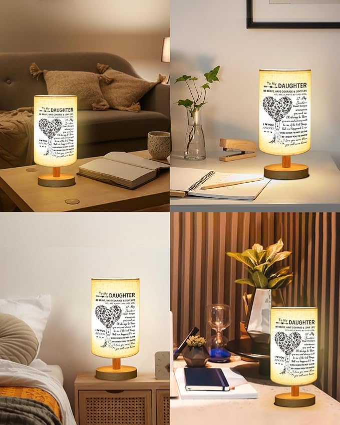 Daughter Gifts from Mom, to Daughter Fabric Table Lamp, Birthday Mothers Day Gifts for Daughter from Mom Dad, Bedside Table Lamp Gifts for Daughter Adult from Mother