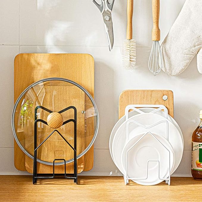 LINFIDITE Cutting Board Rack Chopping Board Organizer Stand Holder Kitchen Countertop Pots Pan Lids Rack Organizer Flat Steel 4.92Lx5.71Wx8.46H in. White