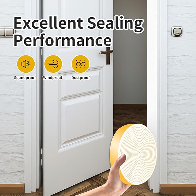 Weather Stripping Door Seal,Weather Stripping,Soundproof,Cold Insulation,Front Door Frame,Windows,Sliding Door (White,1 in x 1/8 in x 16.5Ft)