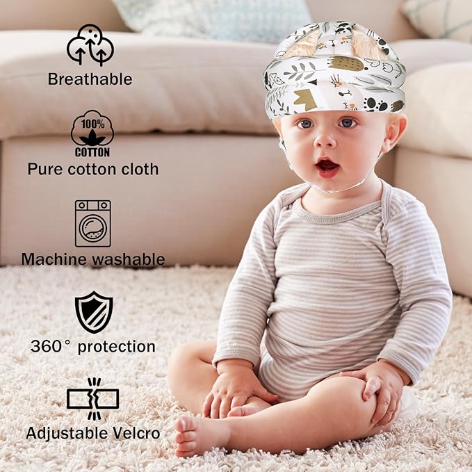 Baby Head Protector Baby Helmet for Crawling Walking, No Bumps Safety Head Adjustable Protective Cap for Walking, Playing (Cat)