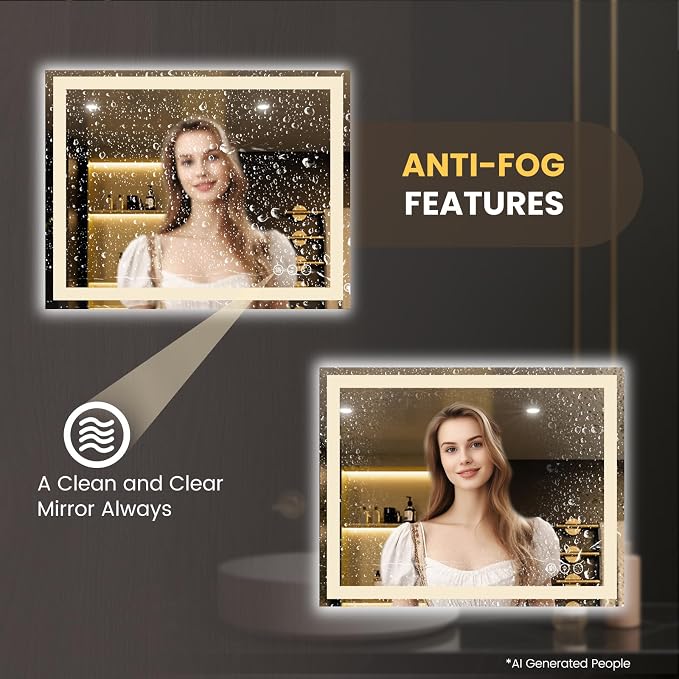 LOAAO 50"X40" LED Bathroom Mirror with Lights, Anti-Fog, Dimmable, Backlit + Front Lit, Lighted Bathroom Vanity Mirror for Wall, Memory Function, Tempered Glass, Safe to Use, ETL Listed