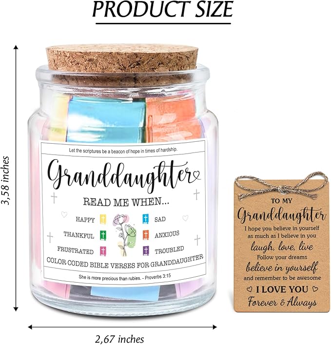 NewEleven Granddaughter Gifts - Riligious, Christian Gift for Teen Girls, Granddaughter Gifts From Grandma, Grandpa - Easter, Baptism Gift For Grandkids - Bible Verse Jar