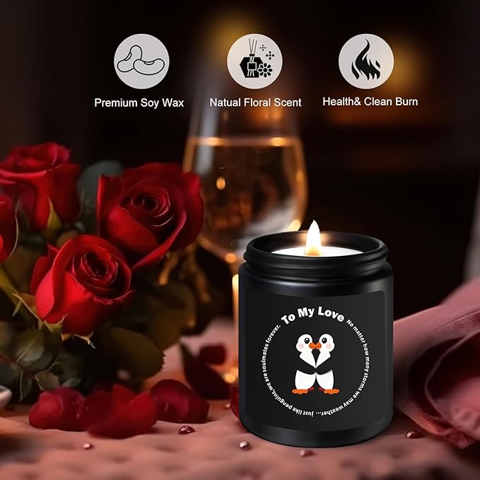 Wife Candle for Mothers Day,Penguin Gifts for Girlfriend,Her,Romantic Anniversary Birthday Gift for Her Him Couple,I Love You Gifts,Mothers Day Gift for Wife from Husband, Funny Love Candles for Him