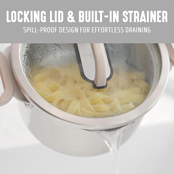 BK Twisting by Greenlife Stainless Steel 6 Piece Locking Lid Cookware Set, Built in Strainer, Induction Pots & Pans, Drip-Free Pour Spouts, Silicone Handles, Saucepan, Stock Pot, Dishwasher Safe