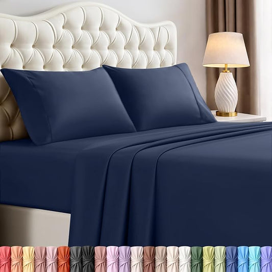 Utopia Bedding Full Size Sheet Set – 4 Piece Bed Sheets, Soft and Breathable Microfiber, Includes 1 Fitted Sheet, 1 Flat Sheet and 2 Pillowcases – Oeko Tex (Navy Blue)
