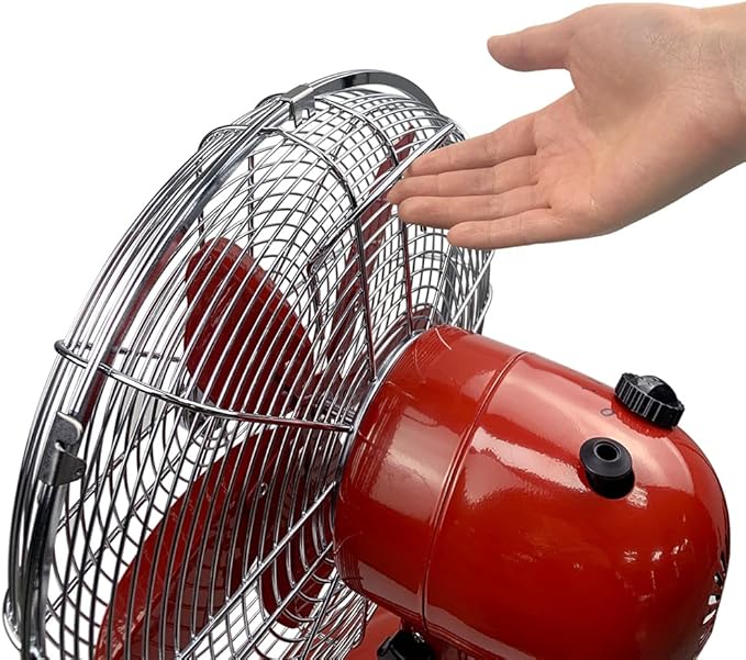 Good Housekeeping 92611 All-Metal 12" Retro Desk Office Table Fan with Wide Oscillation, 3-Speed Settings & Carrying Handle, Crimson Red