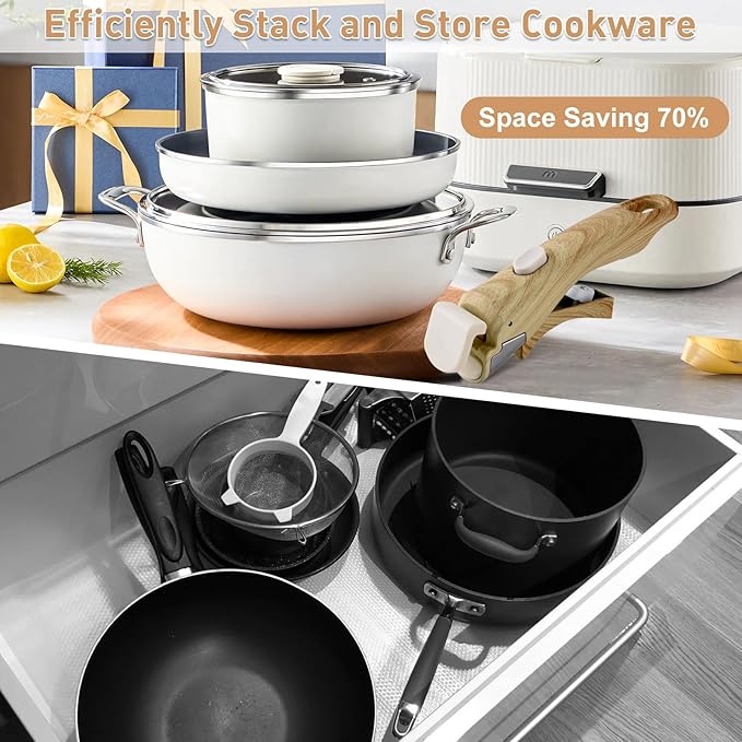 Wayona 2 Pack Removable Handles for Pots and Pans - Universal Detachable Pan Handle Replacement - Heat-Resistant Plastic, Stainless Steel, Silicone - Wood-Like