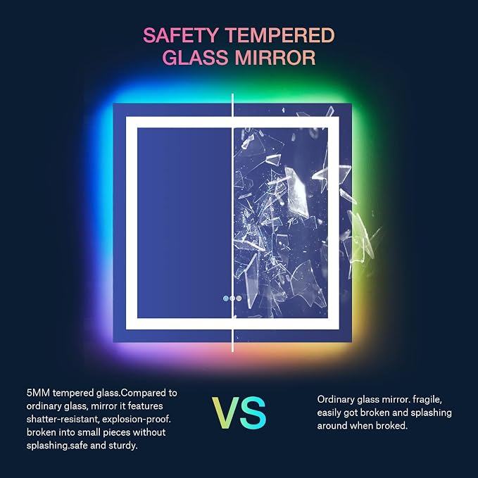 LOAAO 24"X30" RGB LED Bathroom Mirror with Lights, Anti-Fog, Dimmable, Lighted Bathroom Vanity Mirror, Multiple Light Modes, RGB Backlit + Front Light, Memory Function, Tempered Glass, ETL Listed