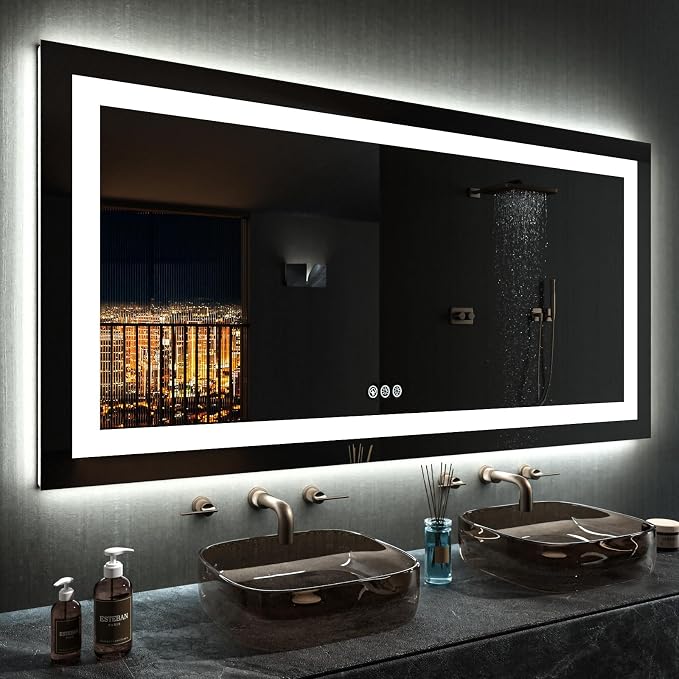 LOAAO 55"X30" RGB LED Bathroom Mirror with Lights, Anti-Fog, Dimmable, Lighted Bathroom Vanity Mirror, Multiple Light Modes, RGB Backlit + Front Light, Memory Function, Tempered Glass, ETL Listed
