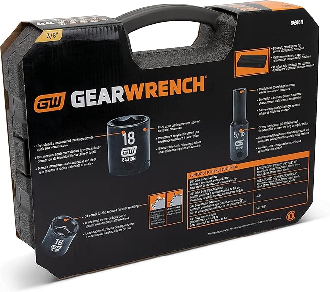 GEARWRENCH 44 Pc. 3/8" Drive 6 Point Standard & Deep Impact SAE/Metric Socket Set - 84916N (Pack of 3)