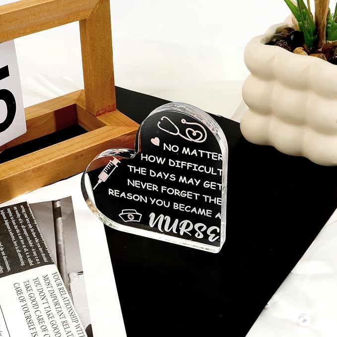 Nurse Gifts for Women, Nurse Appreciation Gifts, Nurse Week Gifts Acrylic Heart Sign Nurse Graduation Gift School Nurse Practitioner Gifts for Women Desk Decor