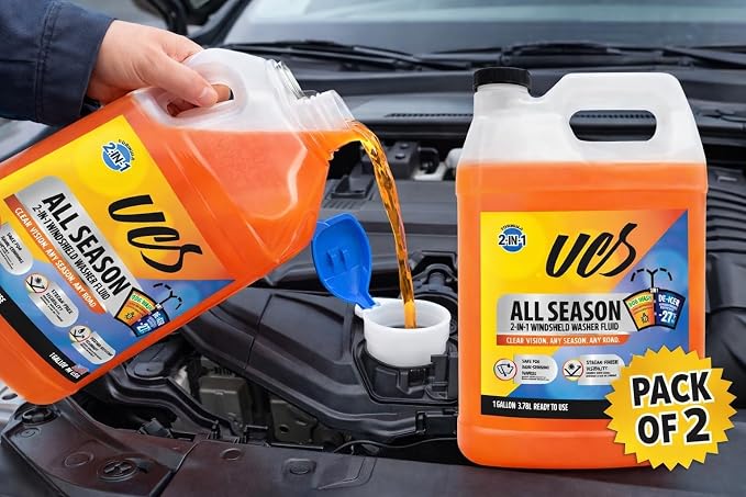 UCS Advanced All-Season Windshield Washer Fluid Winter Protection to -27F | 2-in-1 Bug Wash & Water Beading Technology | Streak-Free Visibility | 1 Gallon Pack of 2