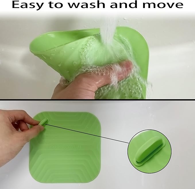 Shower Drain Cover Tub Stopper,2 Pieces Sewer Anti-Odor Mat Deodorizing Drain Plugs for Kitchen,Bathroom and Laundry(5.9x5.9 inch) Green