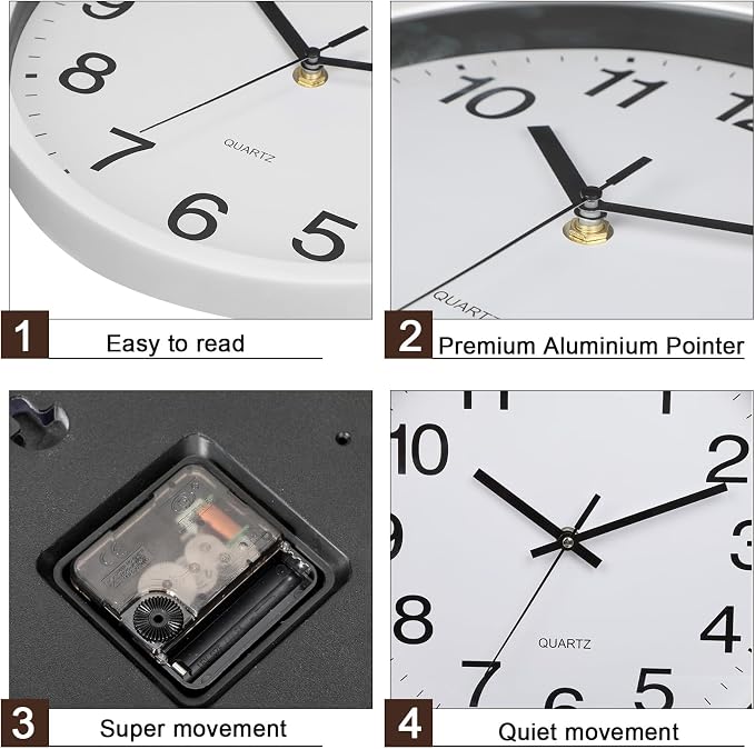 Inbagi 8 Pcs Wall Clock Large Silent Battery Operated Wall Clocks Modern Non Ticking Wall Clocks Bulk Decorative for Kitchen Office Living Room Home Bathroom Bedroom Classroom(White,10 Inch)