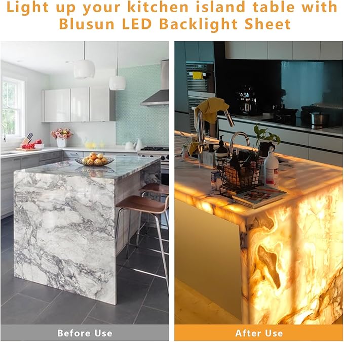 4-Pack LED Backlight Sheet, Dimmable Flexible Transparent Film Screen Cuttable Panels for Backlit Translucent Stone/Marble/Onyx/Quartz Countertop Wall, 19.3X9.6 inch, 24V 28W 3000K Warm White