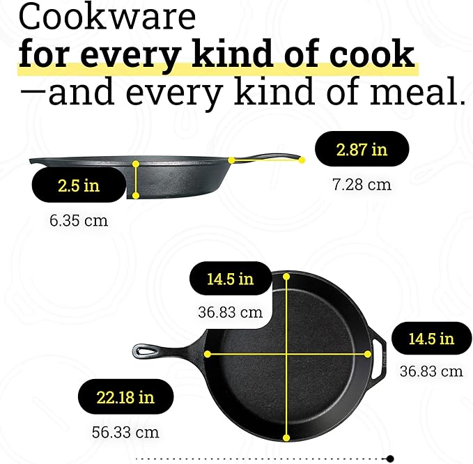 Lodge Seasoned Cast Iron Skillet - Frying Pan for the Stove, Grill or Campfire - Cooks Evenly - Features Easy-Grip Teardrop Handle - Non-Toxic, Nonstick & Long-Lasting - 15 Inches