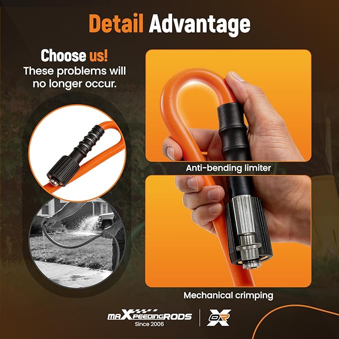 maXpeedingrods Sewer Jetter Kit for Pressure Washer 50FT, 5800PSI Drain Cleaner Hose 1/4 Inch NPT Corner, Rotating and Button Nose Sewer Jetting Nozzles with Spanner Waterproof Tape Pearl Corsage Pin