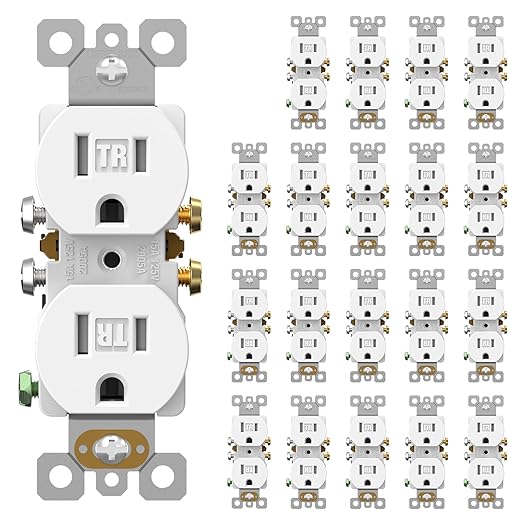 AIDA 20 Pack Matte White 15 Amp Outlet Duplex Electrical Receptacle Outlets,Power Outlet,Tamper Resistant,Heavy-Duty Receptacle, 2 Pole,3-Wire, Self-Grounding Clip, NEMA 5-15R,UL Listed