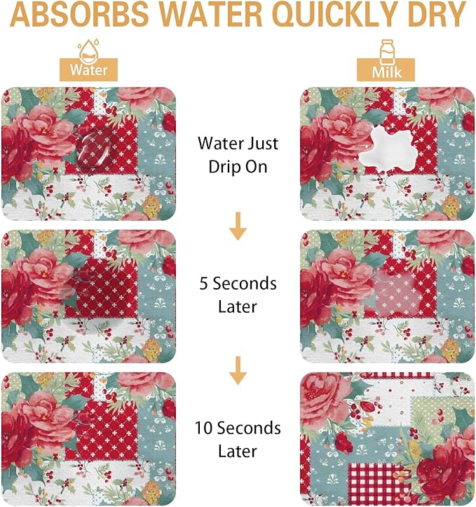 Kitchen Countertop Dish Drying Mat,Super Absorbent Coffee Bar Mat for Maker Espresso Machine, Anti-Slip Accessories for Kitchen Countertops 23x15 Inch