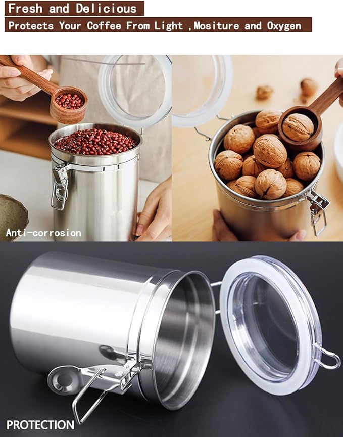 Walktosun Stainless Steel Food Container with Clear Lids Airtight Storage Container Stackable Small Canisters Kitchen Pantry Storage for Cereal, Snacks, Candy, Herbs, Spices, Sugar, Tea (Silver)