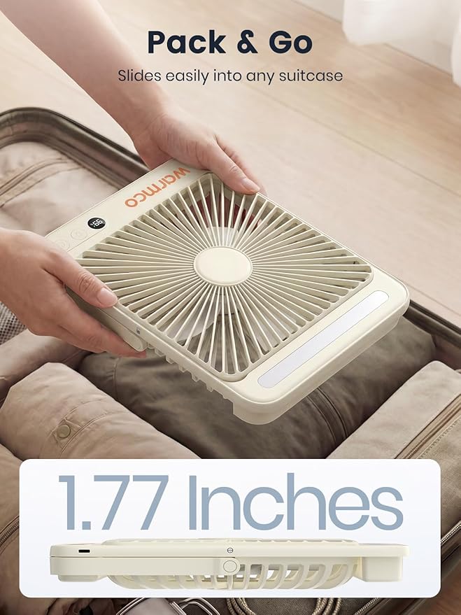 Warmco 20000mAh Battery Powered Fan, 8-Inch Ultra-Slim Portable Camping Fan with LED Lantern, Up to 48H Runtime Rechargeable Desk Fan for Bedroom, Outdoor, Tent, Travel, Cruise Ship Essentials