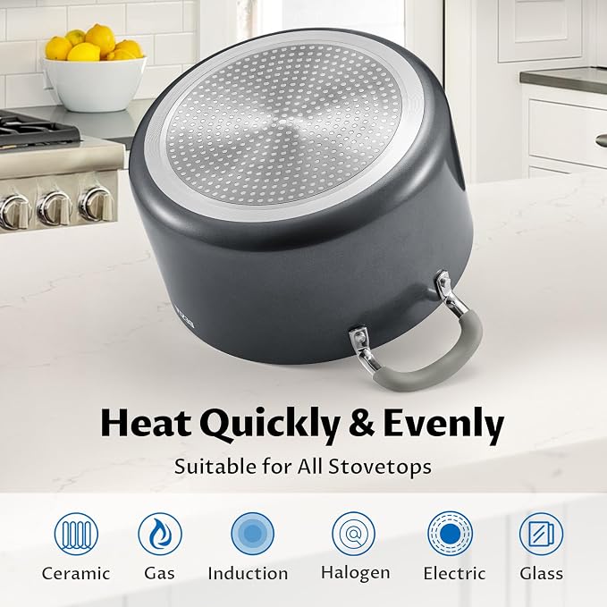 BEZIA 6QT Non Stick Stock Pot with Lid, Ceramic Induction Cooking Pot | Stay-Cool Silicone Handles, Oven Safe & Easy Cleanup, for All Stovetops, for Broccoli Cheddar Soup, Side Dishes, Daily Meals