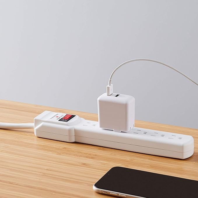 Amazon Basics 6-Outlet Surge Protector Power Strip with 200J Protection, Circuit Breaker, 2ft Extension Cord, White, 20-Pack