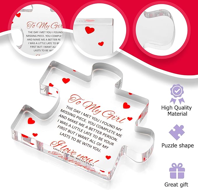 Engraved Acrylic Block Puzzle - Sentimental Gift for Her - Valentine's Day & Fiance Birthday Gift