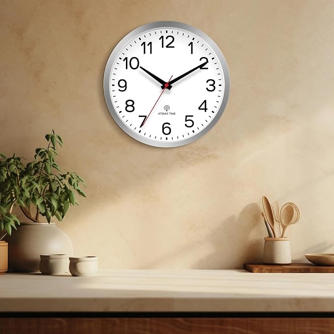 AKCISOT 12 Inch Wall Clock, Battery Operated Analog Clock, Silent Non-Ticking, Ideal for Bedroom, Bathroom, Kitchen, Office and School, Silver
