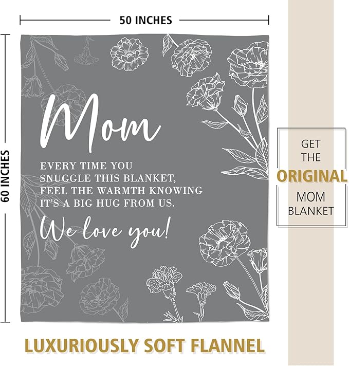 GiltGlimmer Gifts for Mom Mothers Day, Mom Birthday Gifts Blanket, Moms Gift for Women from Daughter Son, We Love You Present for Mother Mommy Christmas 60" x 50", Grey
