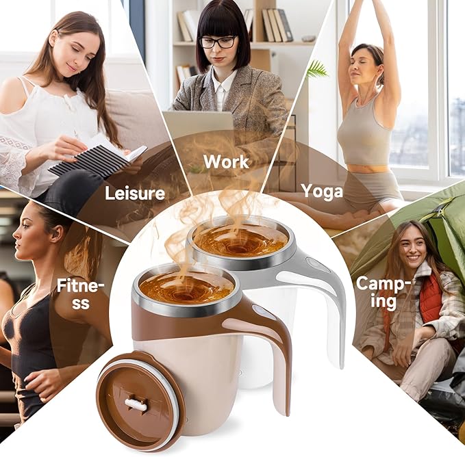 JUDUNA Automatic Magnetic Coffee Mug, 2024 New Magnetic Coffee Stirrer Mug for Milk Stirring Mug with Lid, Automatic Coffee Cup Stirrer Auto Stirring Coffee Mug (Coffee color)