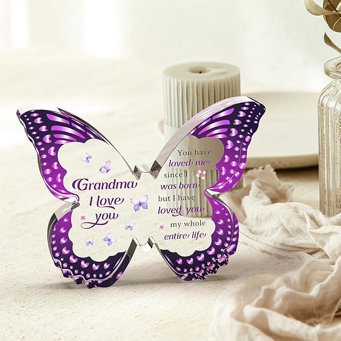 Gifts for Grandma Mothers Day, Grandma Gifts from Grandkids - Butterfly Acrylic Decorations - Birthday Valentines Mothers Day Prensent for Grandmother from Grandkids