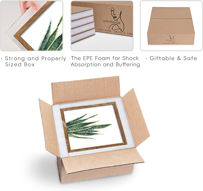 ArtbyHannah Framed Bathroom Wall Art Decor, 10x10 Inch 4 Pack Botanical Gallery Wall Frame Set Modern Farmhouse Sage Green Prints Artwork for Spa, Restroom, Bedroom, Office Decoration (Walnut)