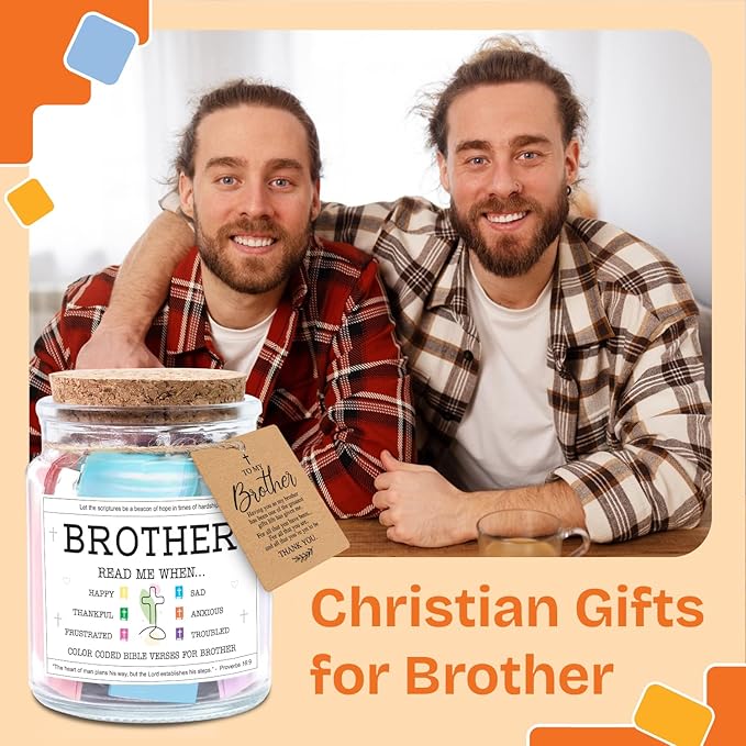 NewEleven Gifts For Brother - Brother Birthday Gifts, Christian Gift For Little, Adult Bro, Sibling - Meaningful Gift For Brothers From Sister, Family - Bible Verse Jar