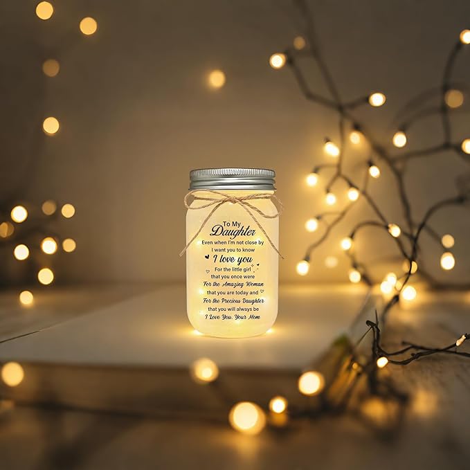 Daughter Gifts from Mom, to My Daughter Mason Jar Night Lights, Christmas Mother's Day Birthday Gift for Daughter, 18th Birthday Gifts